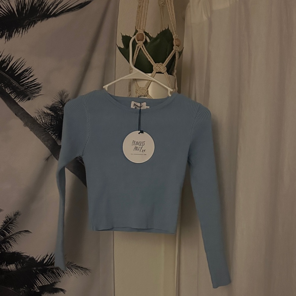 Princess Polly Baby Blue Ribbed Long Sleeve Crop Top